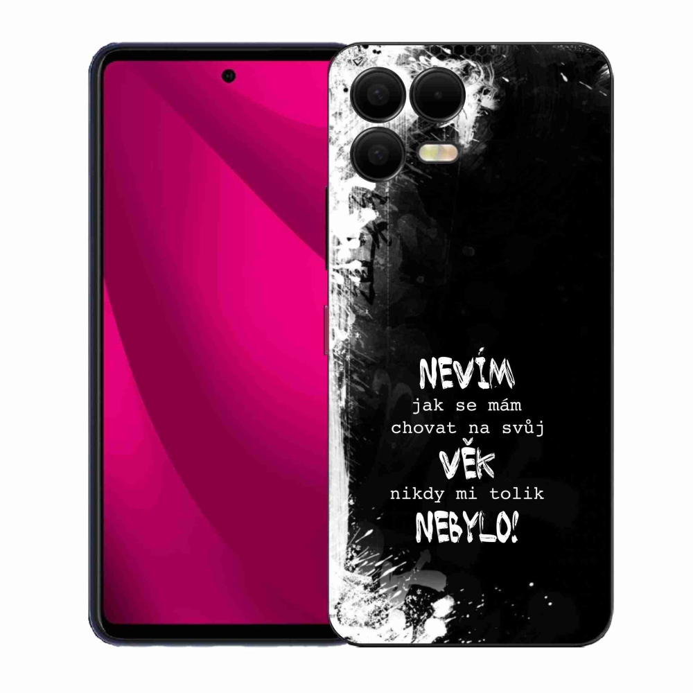 Gélový kryt mmCase na T-Mobile T Phone 3 Pro - vtipný text 14 čierne pozadie