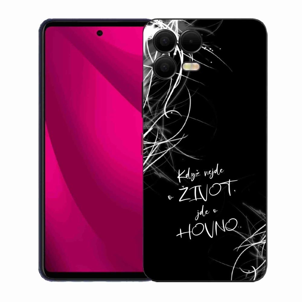 Gélový kryt mmCase na T-Mobile T Phone 3 Pro - vtipný text 16 čierne pozadie