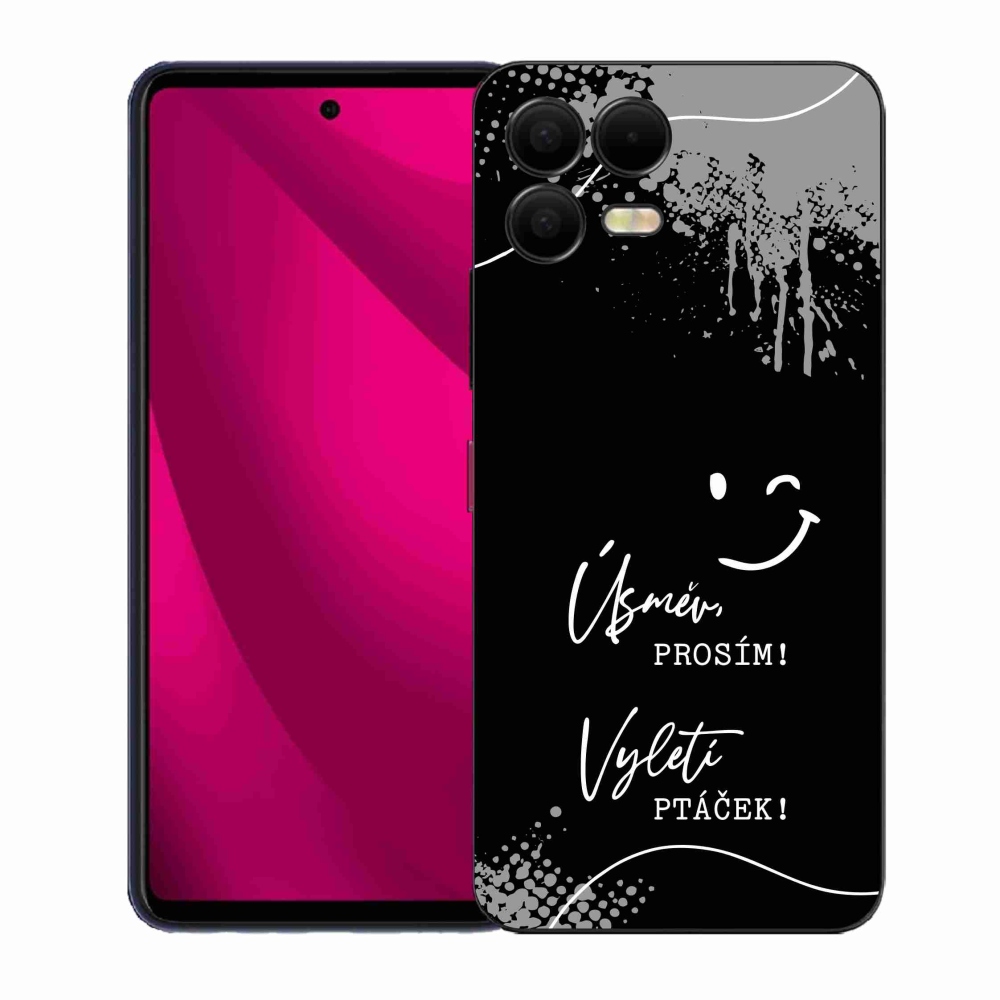 Gélový kryt mmCase na T-Mobile T Phone 3 Pro - vtipný text 4 čierne pozadie