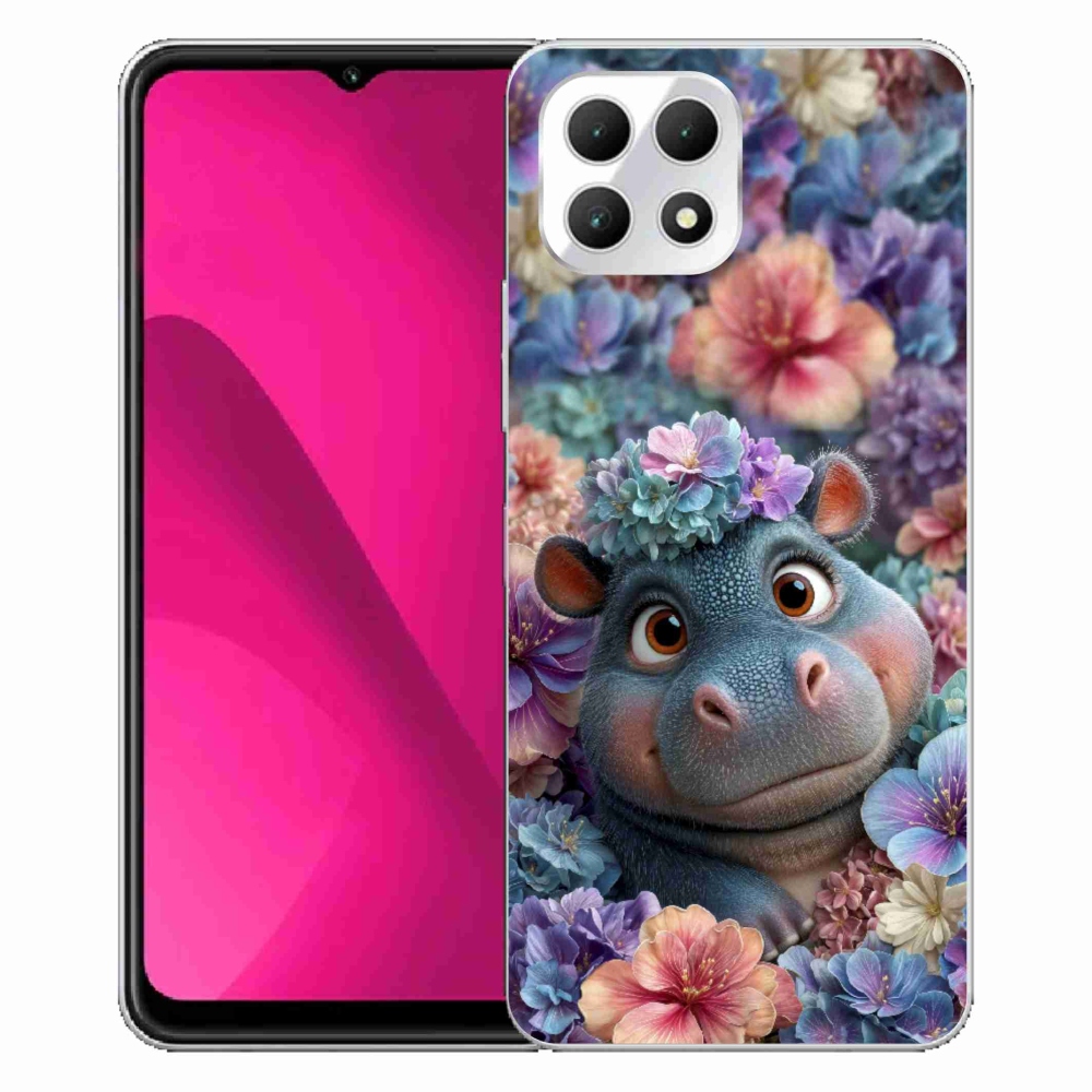 Gélový kryt mmCase na T phone 2 - hrošík v kvetoch