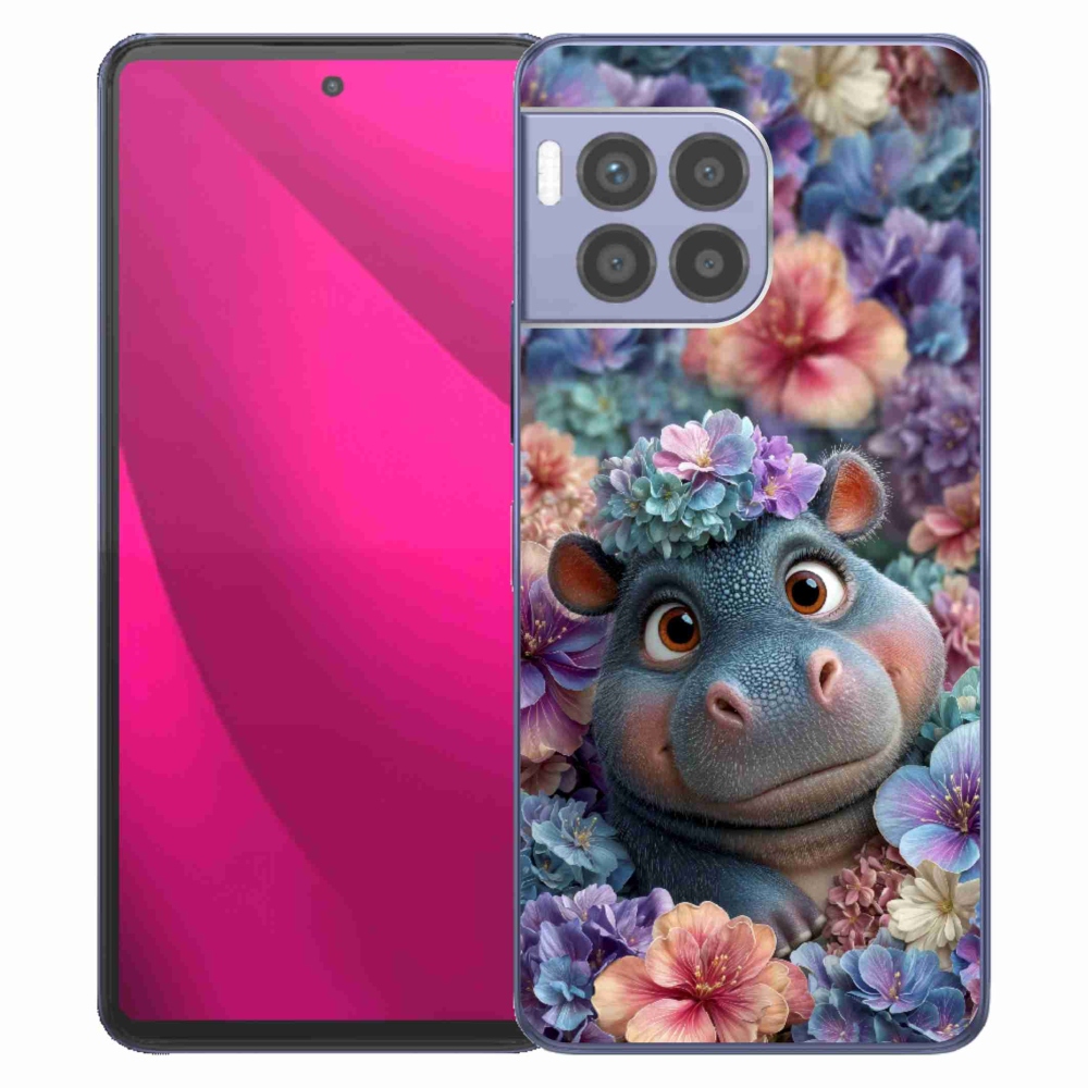 Gélový kryt mmCase na T phone 2 Pro - hrošík v kvetoch