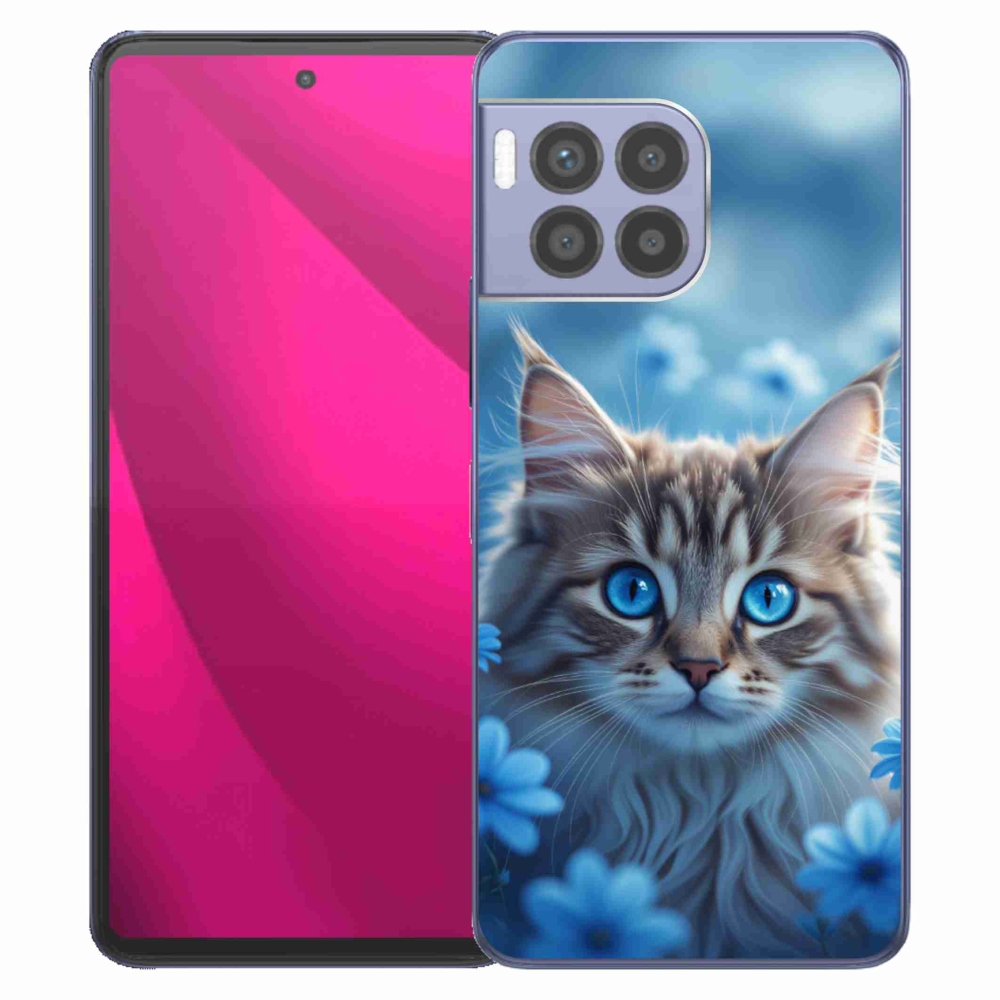 Gélový kryt mmCase na T phone 2 Pro - mačiatko v modrých kvetoch