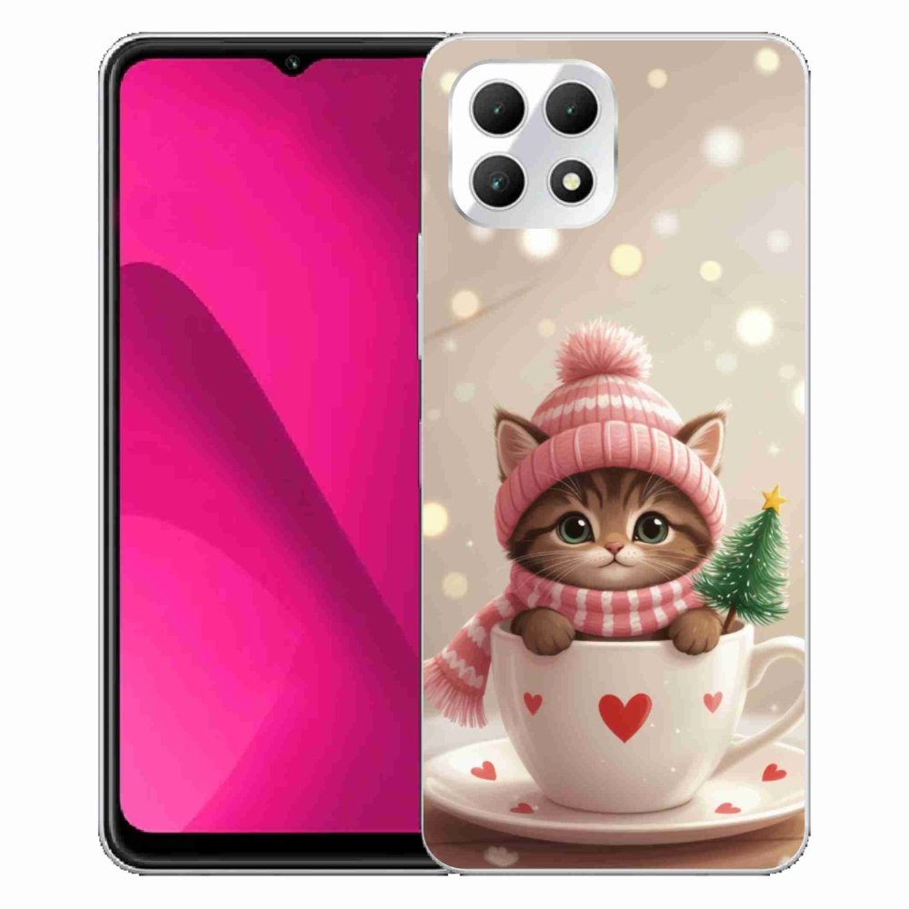 Gélový kryt mmCase na T phone 2 - vianočné mačiatko v hrnčeku