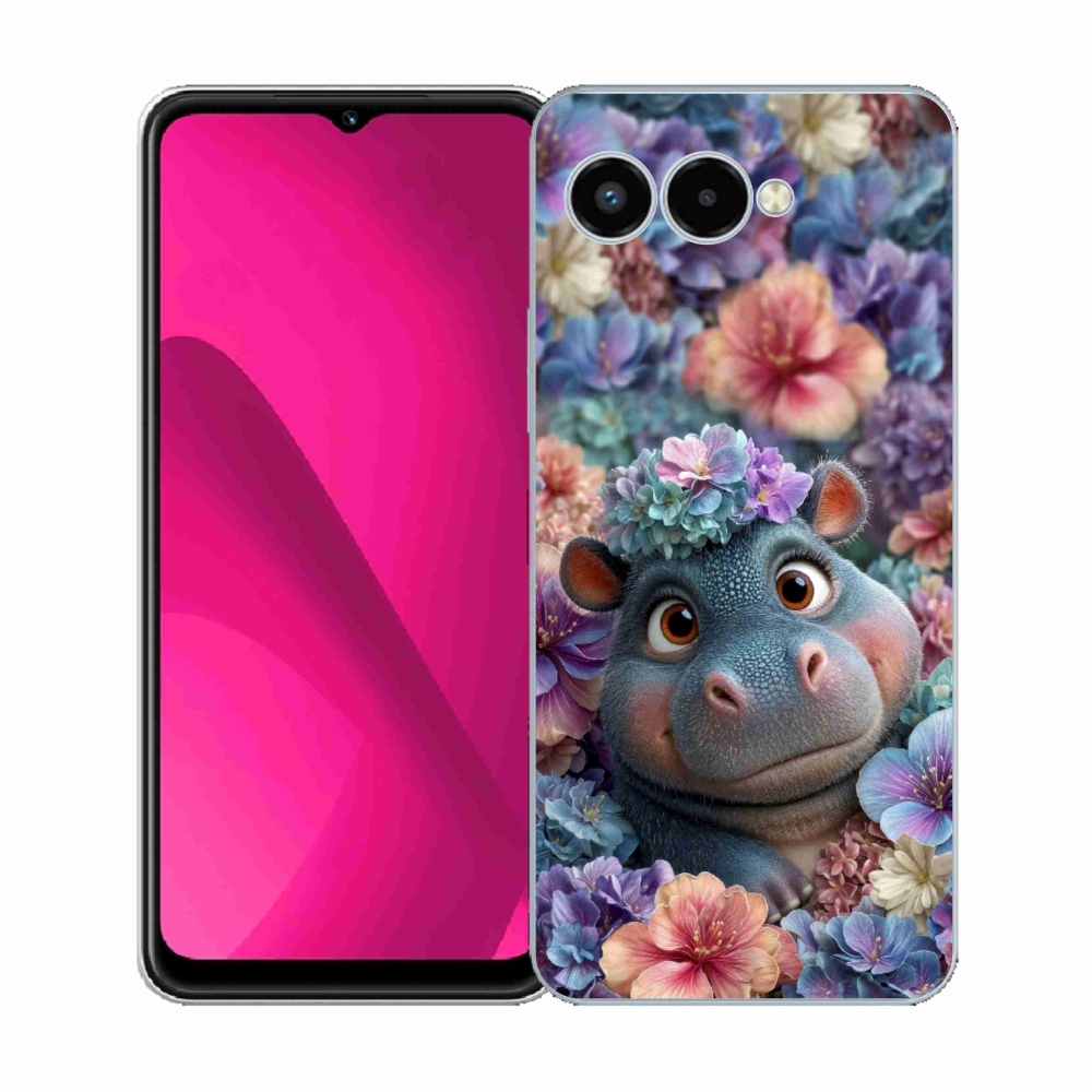 Gélový kryt mmCase na T phone 3 - hrošík v kvetoch