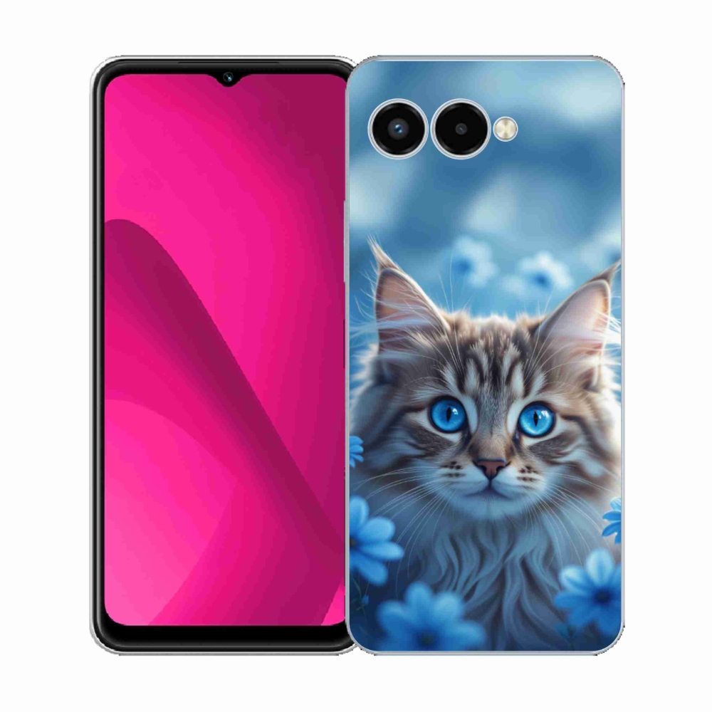 Gélový kryt mmCase na T phone 3 - mačiatko v modrých kvetoch