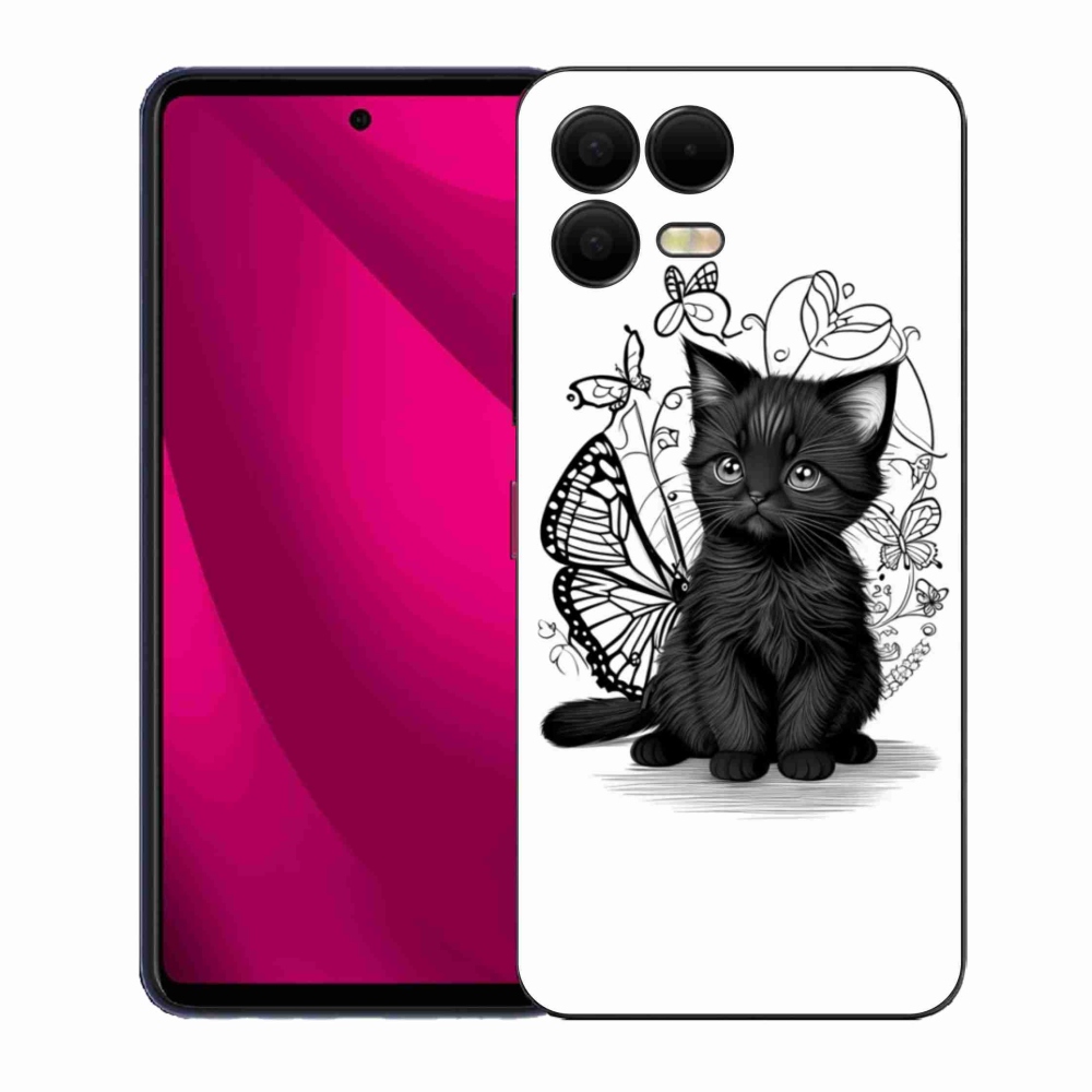 Gélový kryt mmCase na T phone 3 Pro - čierne mačiatko