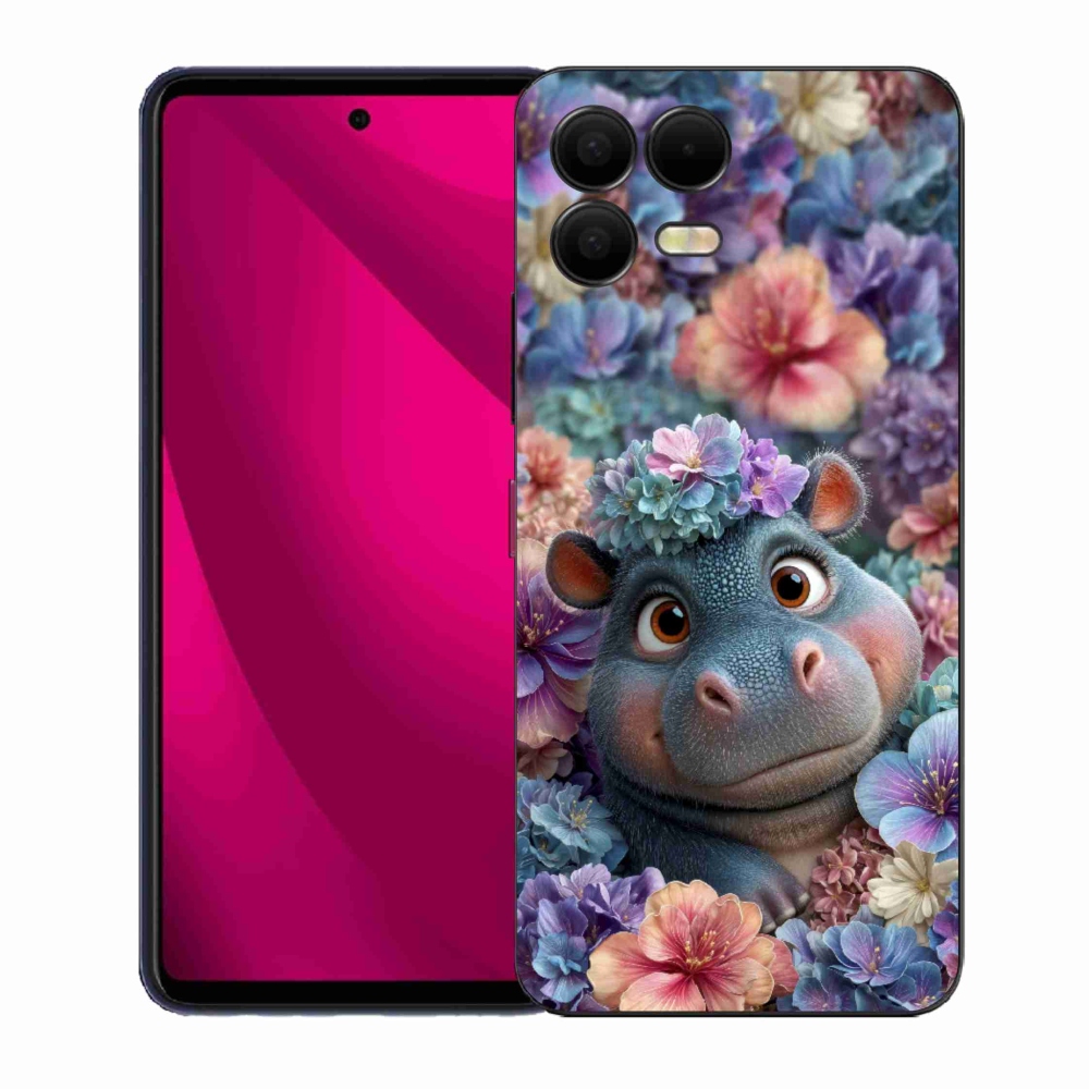Gélový kryt mmCase na T phone 3 Pro - hrošík v kvetoch