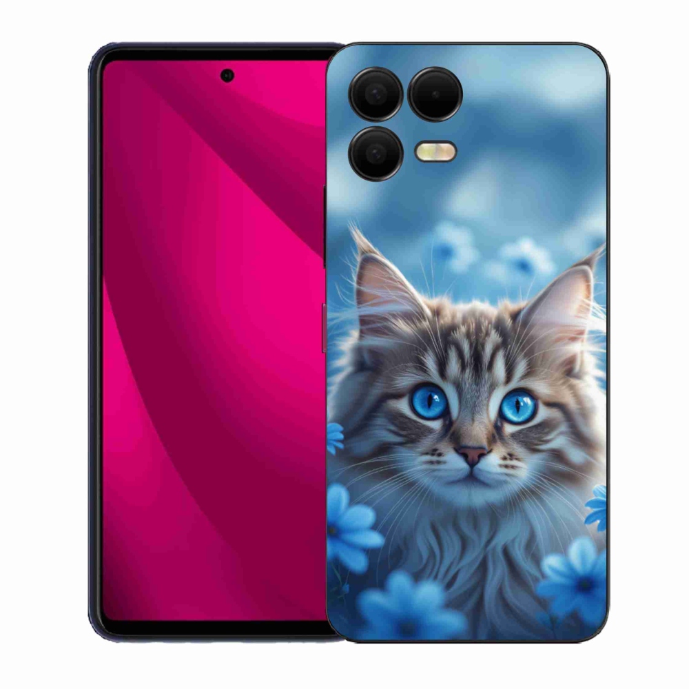 Gélový kryt mmCase na T phone 3 Pro - mačiatko v modrých kvetoch