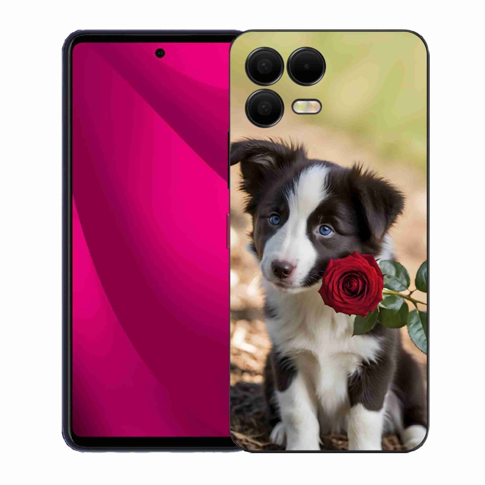 Gélový kryt mmCase na T phone 3 Pro - roztomilá border kólia s ružou