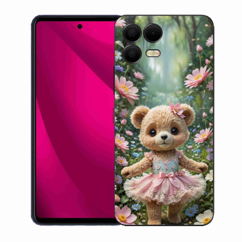 Gélový kryt mmCase na T phone 3 Pro - roztomilý medvedík v kvetoch