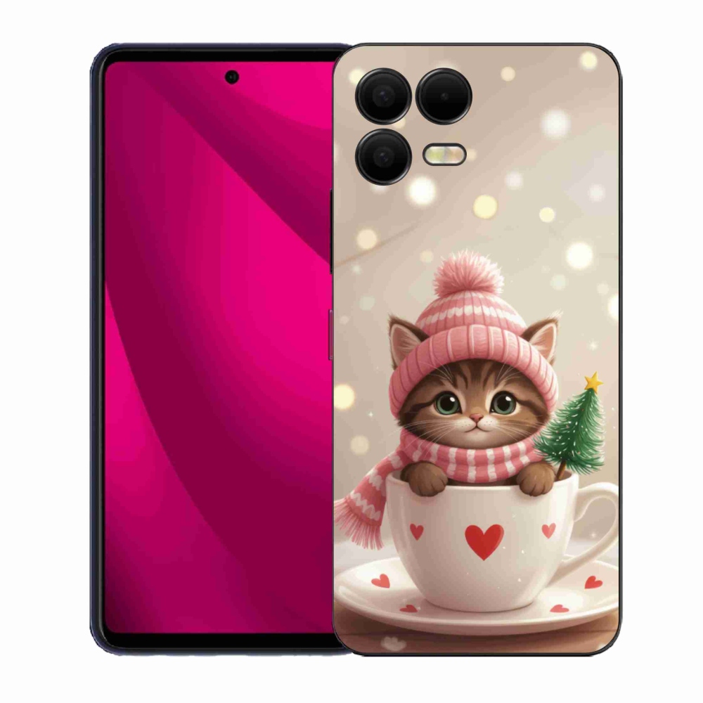 Gélový kryt mmCase na T phone 3 Pro - vianočné mačiatko v hrnčeku