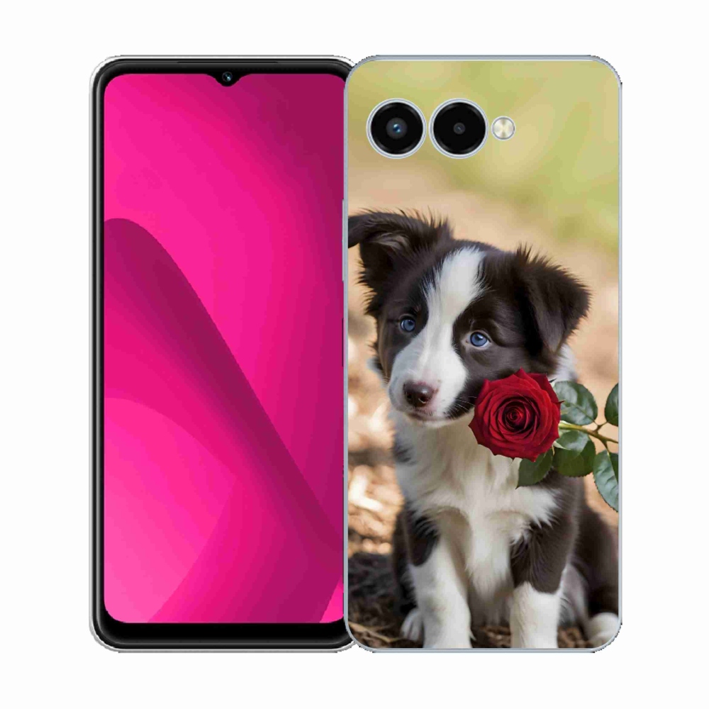 Gélový kryt mmCase na T phone 3 - roztomilá border kólia s ružou
