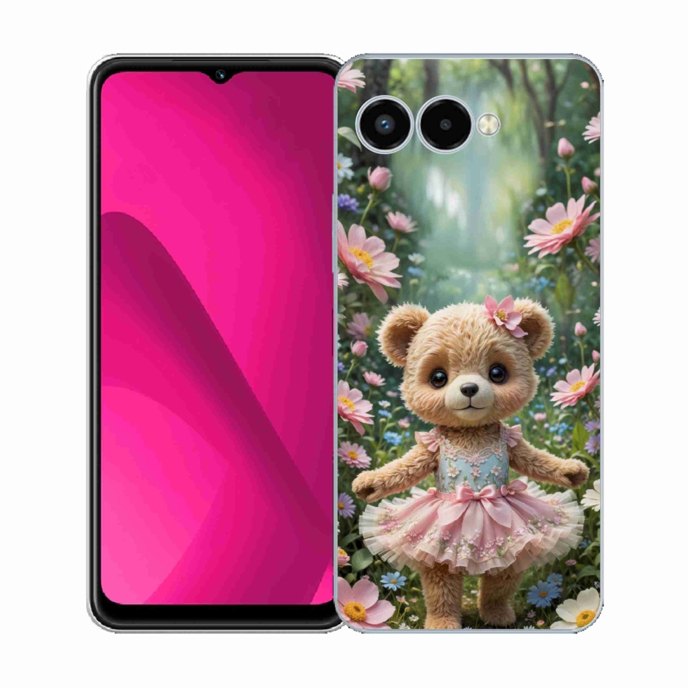 Gélový kryt mmCase na T phone 3 - roztomilý medvedík v kvetoch
