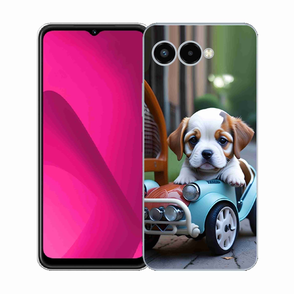Gélový kryt mmCase na T phone 3 - šteňa v retro aute