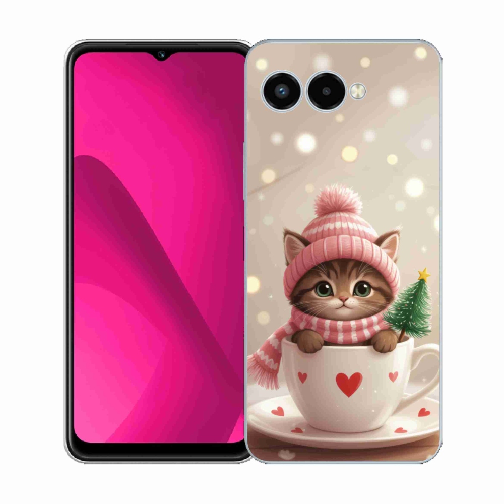Gélový kryt mmCase na T phone 3 - vianočné mačiatko v hrnčeku