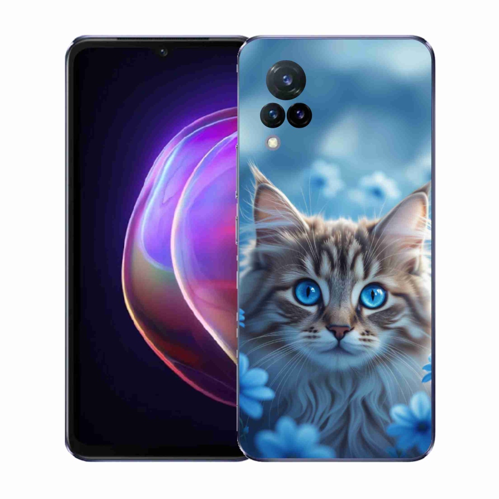Gélový kryt mmCase na Vivo V21 4G/5G - mačiatko v modrých kvetoch