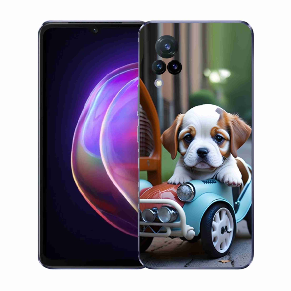 Gélový kryt mmCase na Vivo V21 4G/5G - šteňa v retro aute