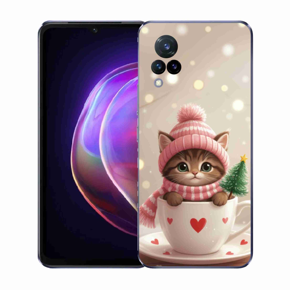 Gélový kryt mmCase na Vivo V21 4G/5G - vianočné mačiatko v hrnčeku