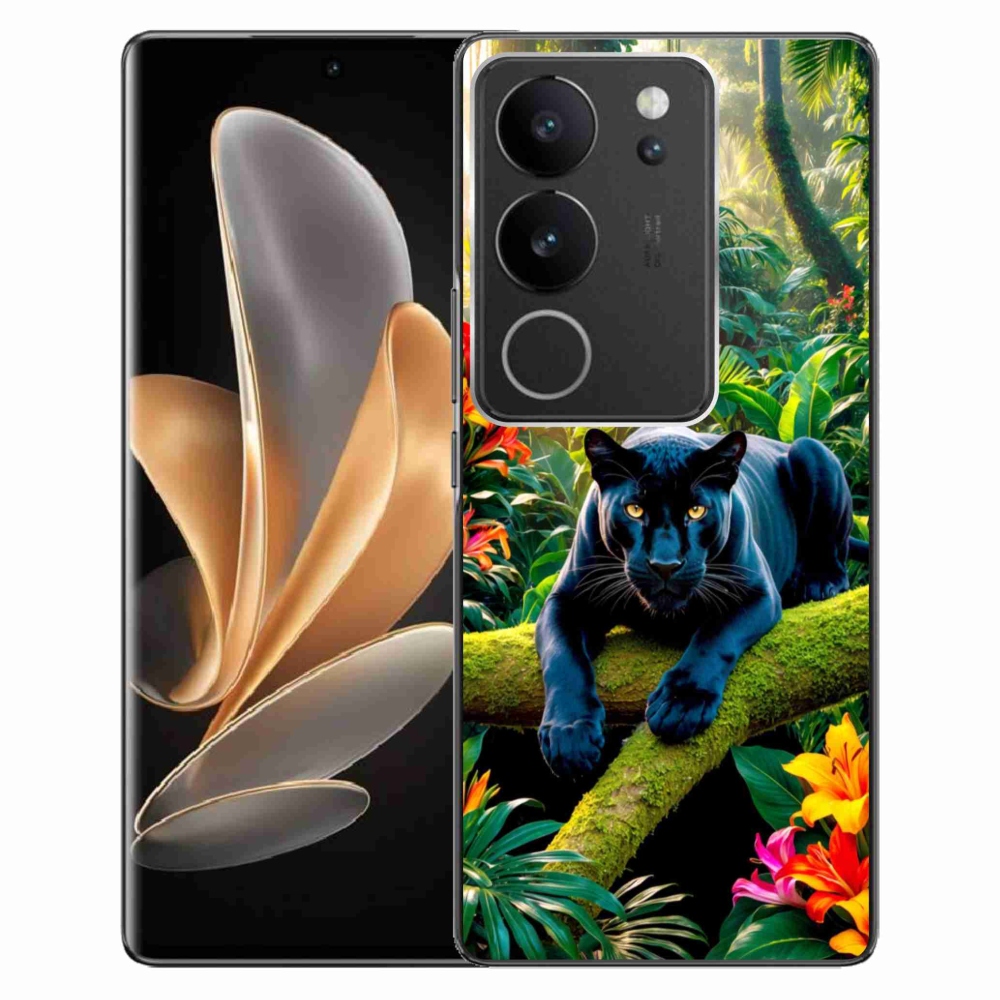 Gélový kryt mmCase na Vivo V29 5G - čierny panter v džungli