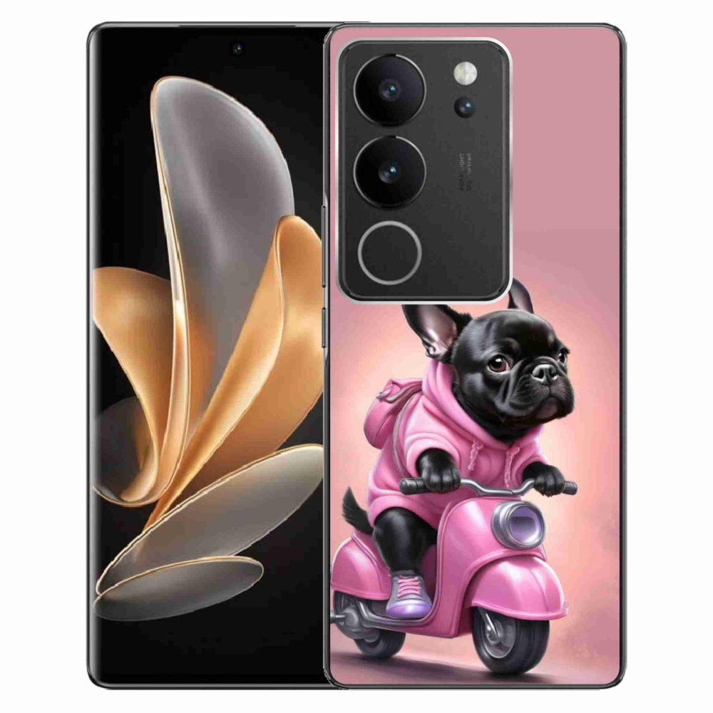 Gélový kryt mmCase na Vivo V29 5G - francúzsky buldoček na skútri
