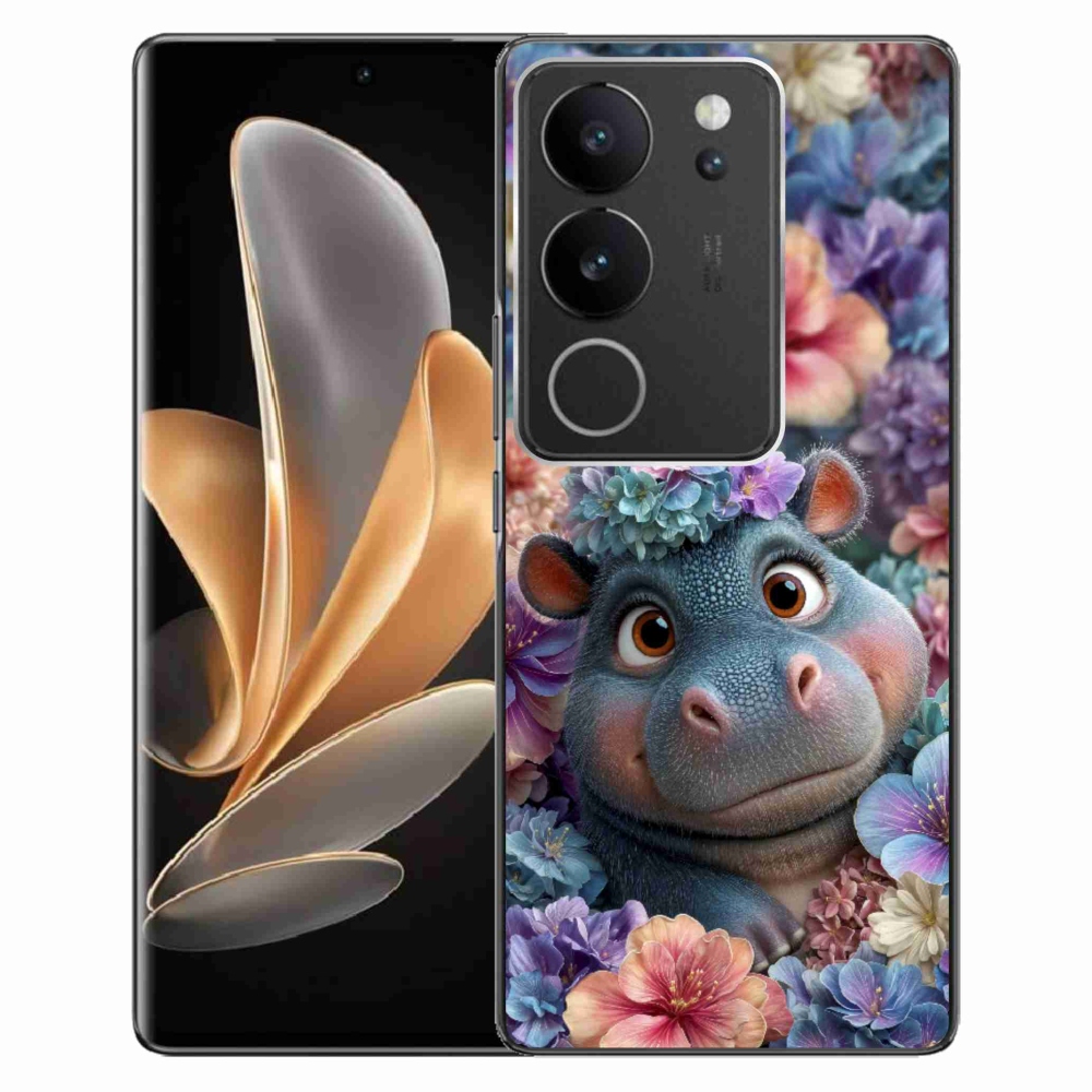 Gélový kryt mmCase na Vivo V29 5G - hrošík v kvetoch
