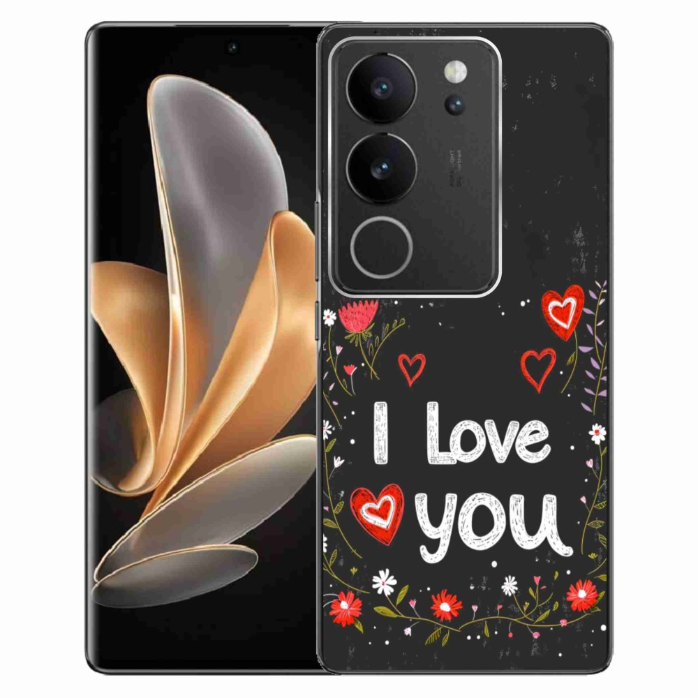 Gélový kryt mmCase na Vivo V29 5G - I love you čierne pozadie