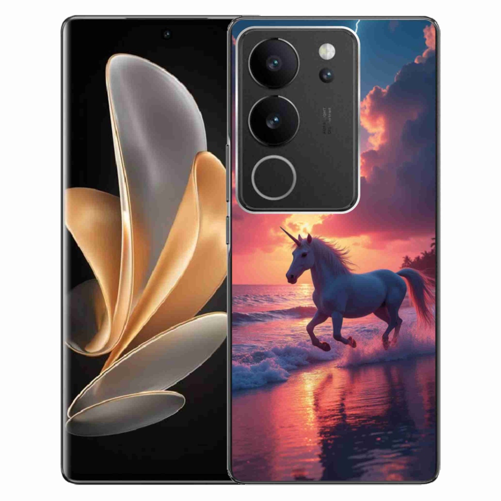 Gélový kryt mmCase na Vivo V29 5G - jednorožec na pláži