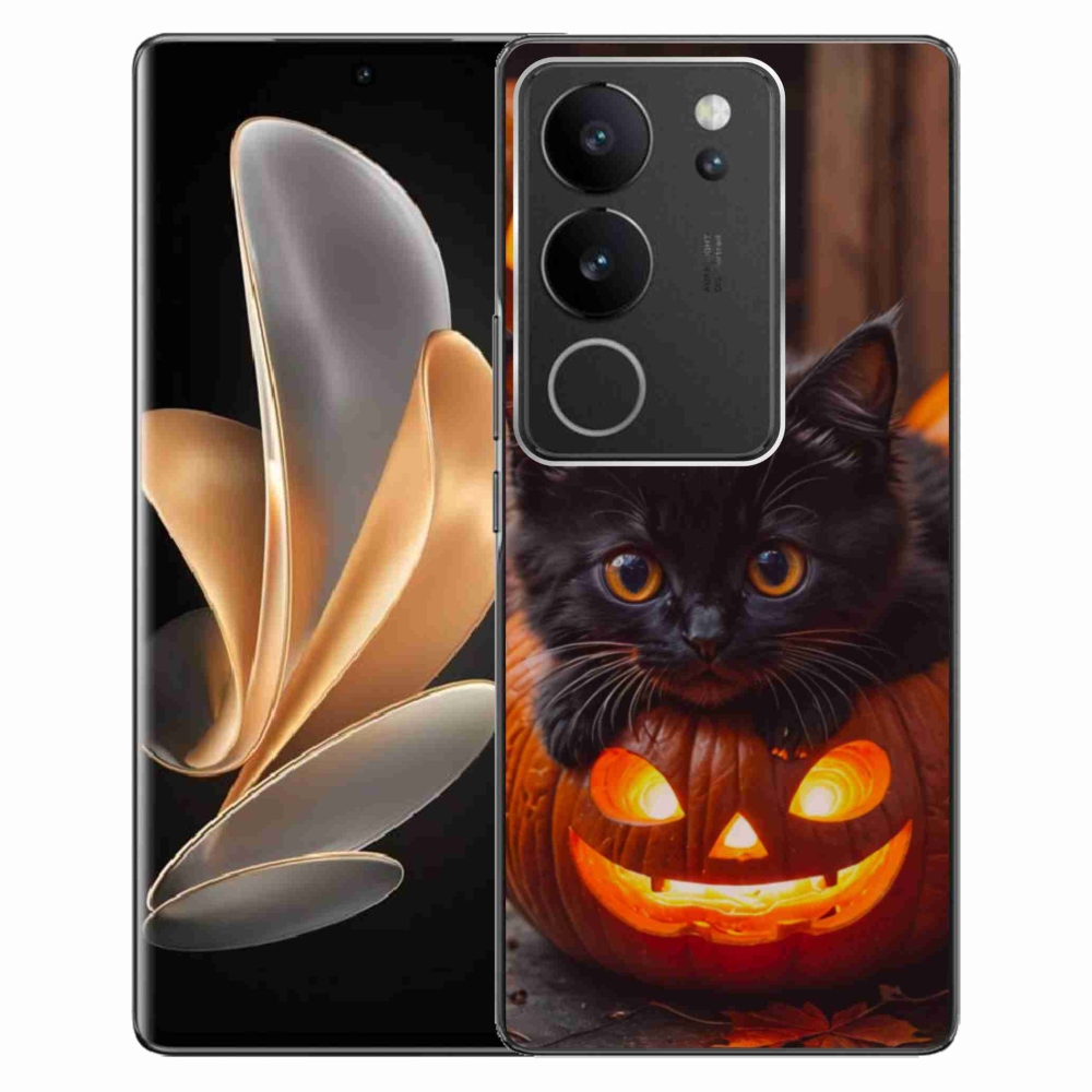 Gélový kryt mmCase na Vivo V29 5G - mačiatko a tekvica