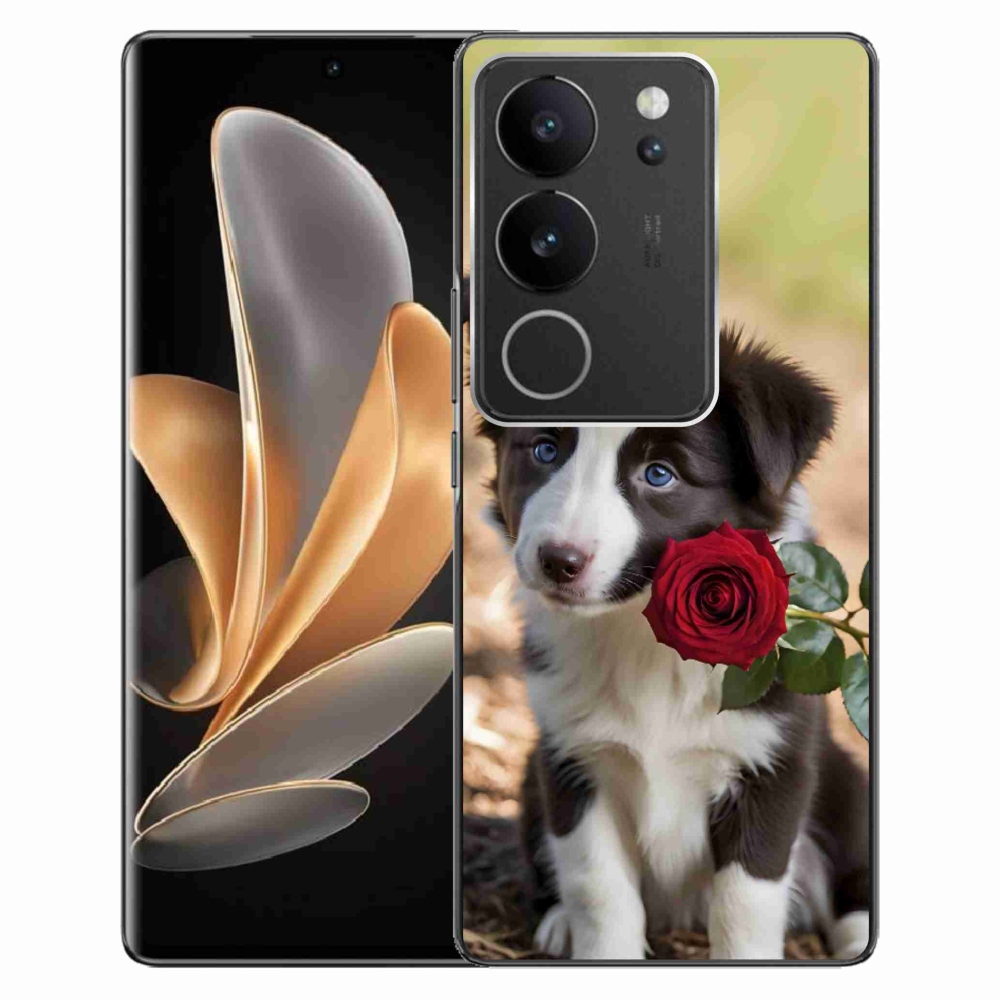 Gélový kryt mmCase na Vivo V29 5G - roztomilá border kólia s ružou