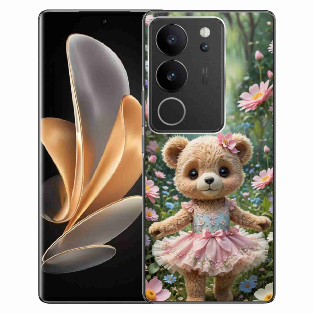 Gélový kryt mmCase na Vivo V29 5G - roztomilý medvedík v kvetoch