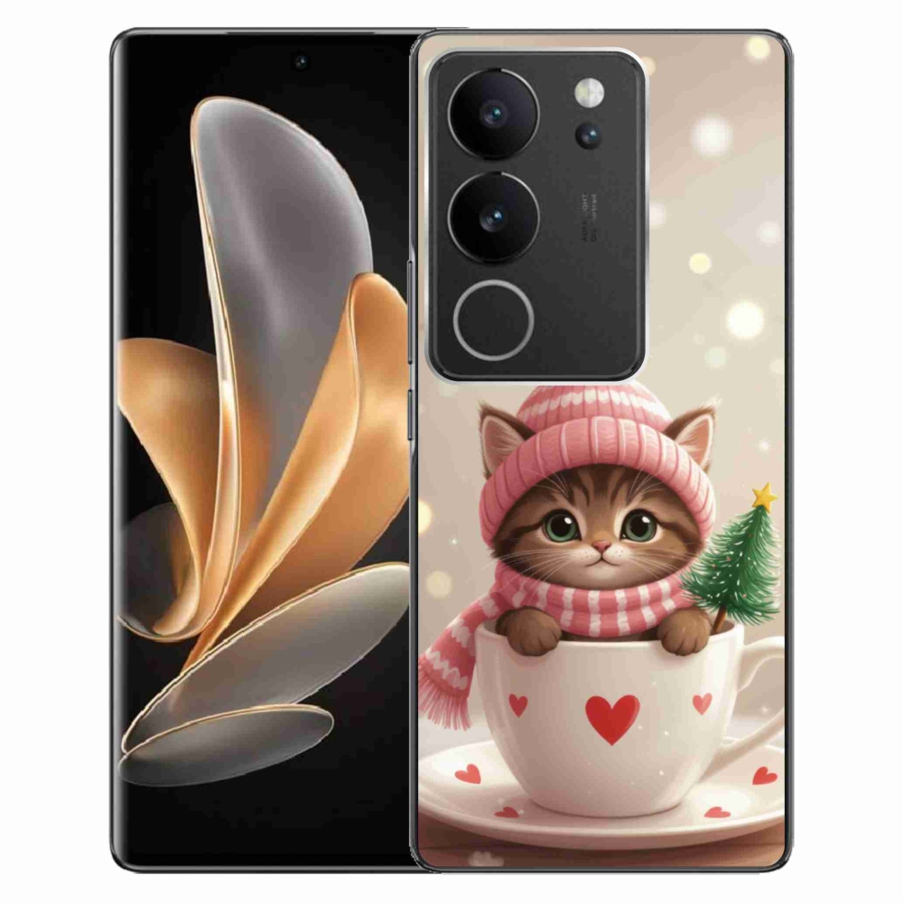 Gélový kryt mmCase na Vivo V29 5G - vianočné mačiatko v hrnčeku