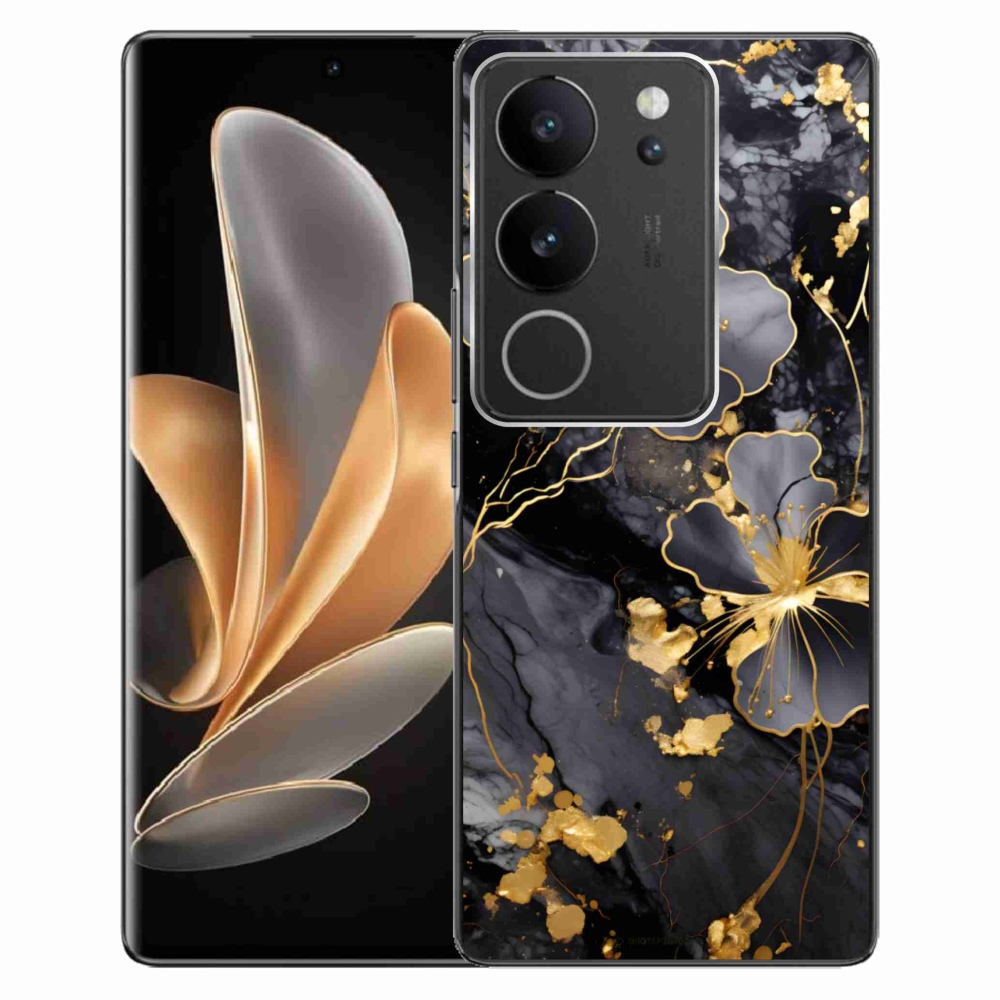 Gélový kryt mmCase na Vivo V29 5G - zlaté kvety