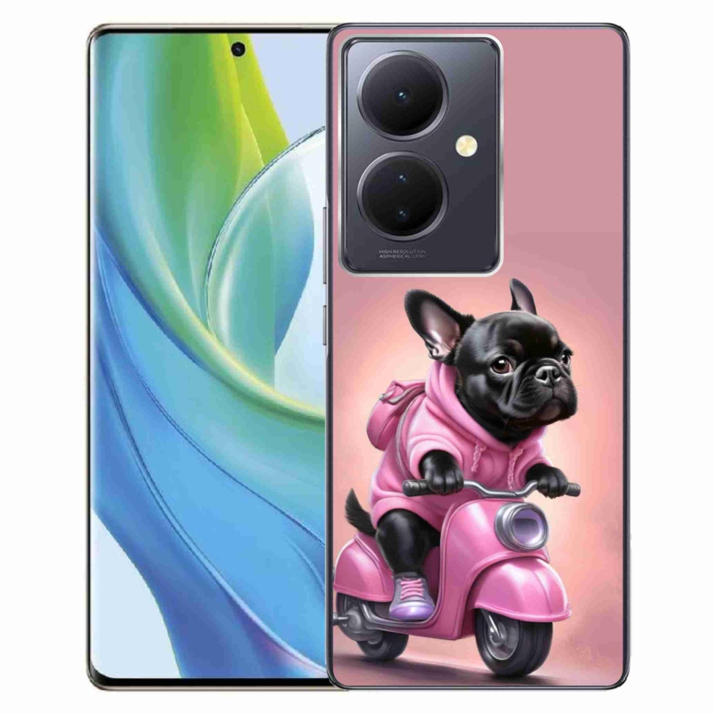 Gélový kryt mmCase na Vivo V29 Lite 5G - francúzsky buldoček na skútri