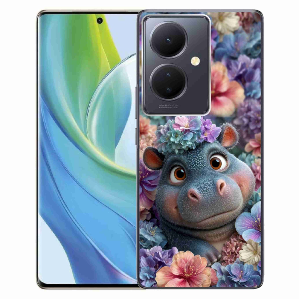 Gélový kryt mmCase na Vivo V29 Lite 5G - hrošík v kvetoch