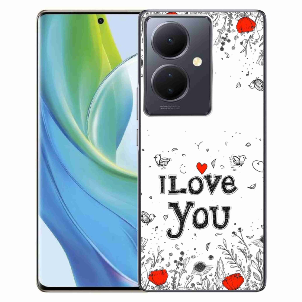 Gélový kryt mmCase na Vivo V29 Lite 5G - I love you biele pozadie