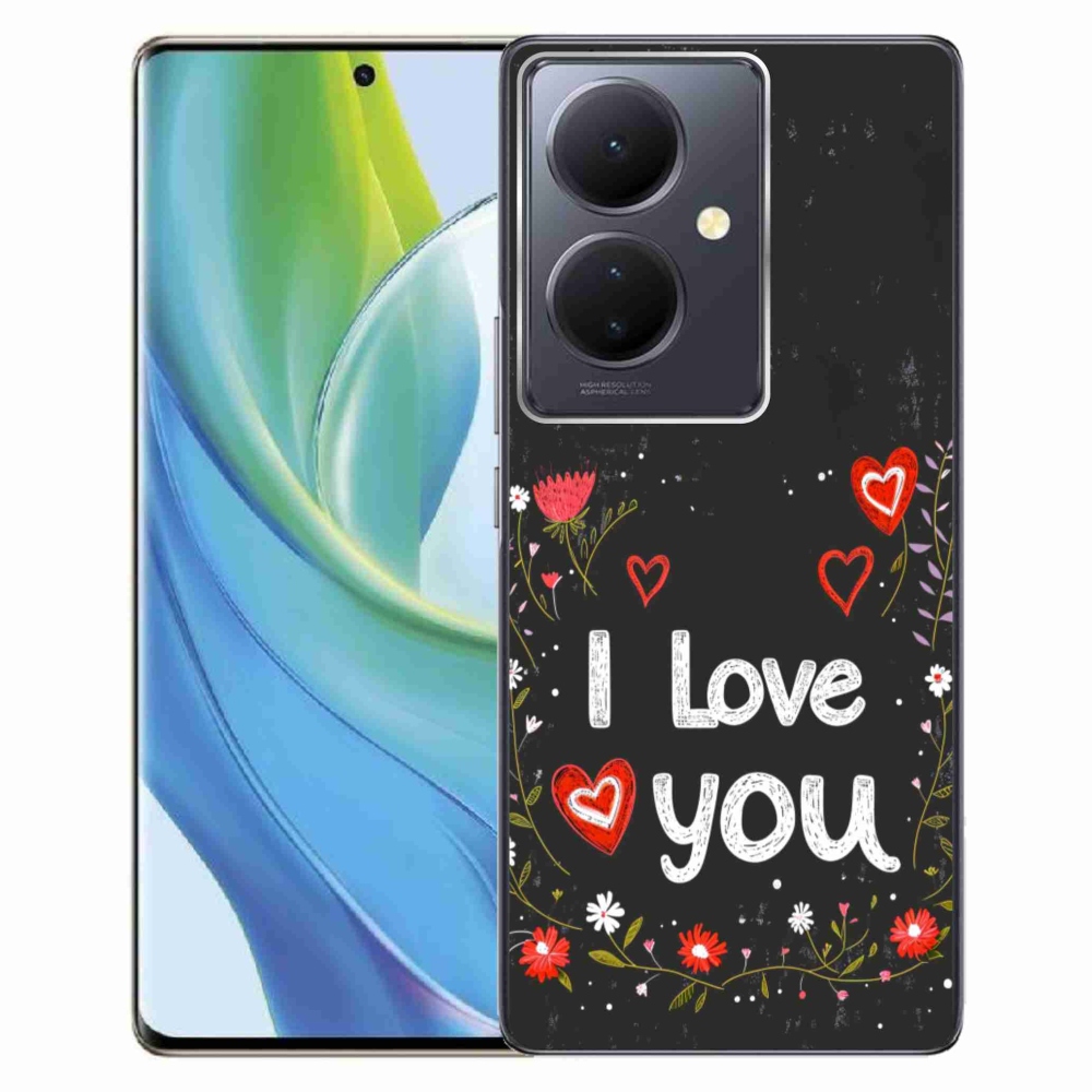 Gélový kryt mmCase na Vivo V29 Lite 5G - I love you čierne pozadie