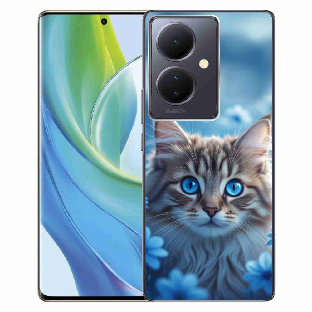 Gélový kryt mmCase na Vivo V29 Lite 5G - mačiatko v modrých kvetoch