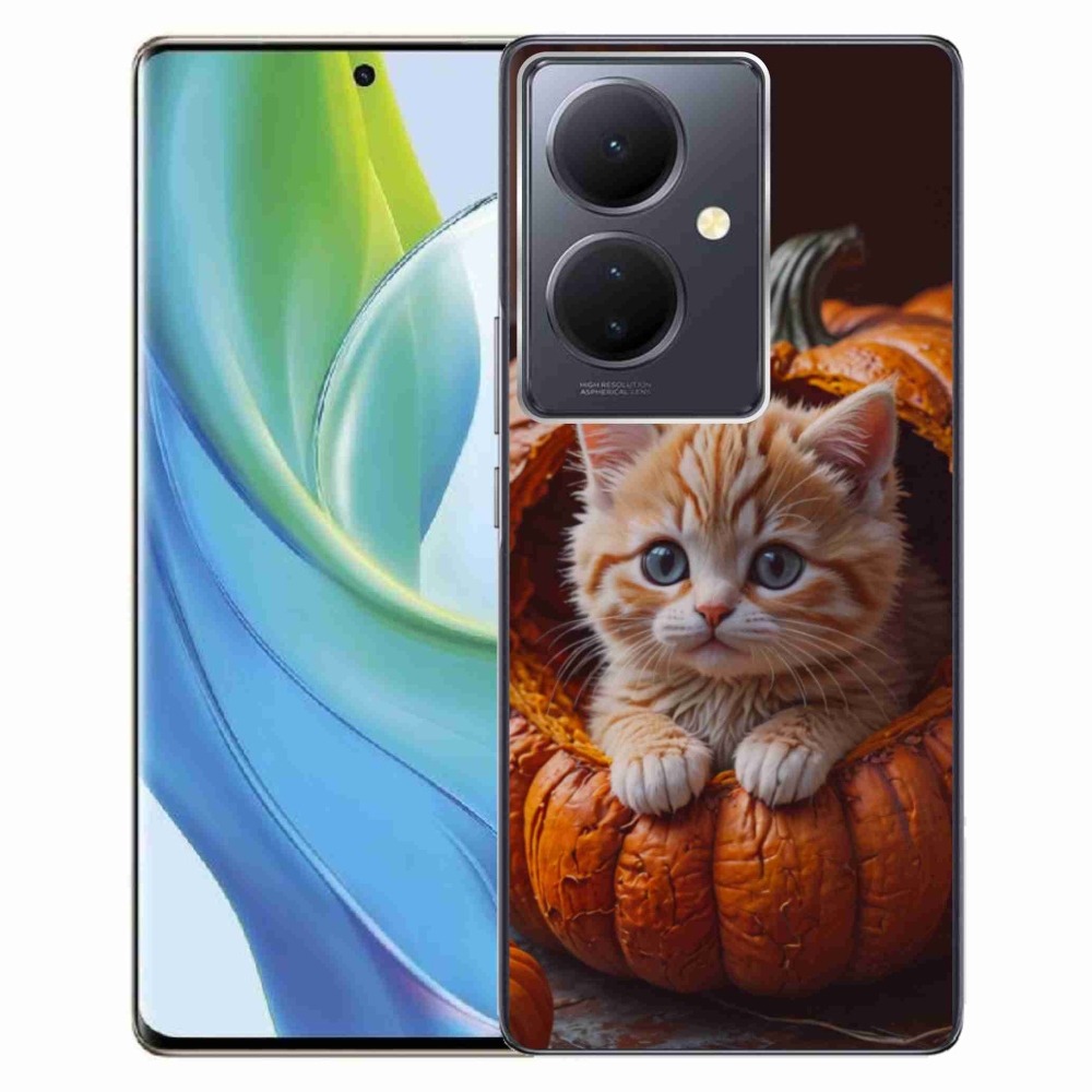 Gélový kryt mmCase na Vivo V29 Lite 5G - mačiatko a tekvica 2
