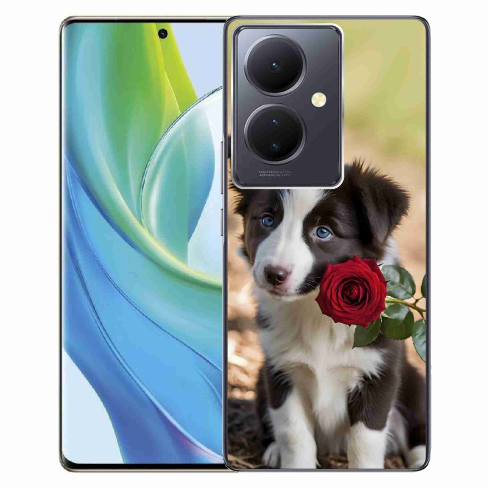 Gélový kryt mmCase na Vivo V29 Lite 5G - roztomilá border kólia s ružou
