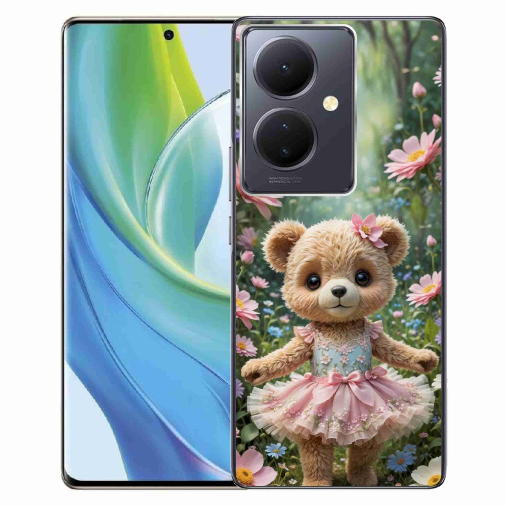 Gélový kryt mmCase na Vivo V29 Lite 5G - roztomilý medvedík v kvetoch