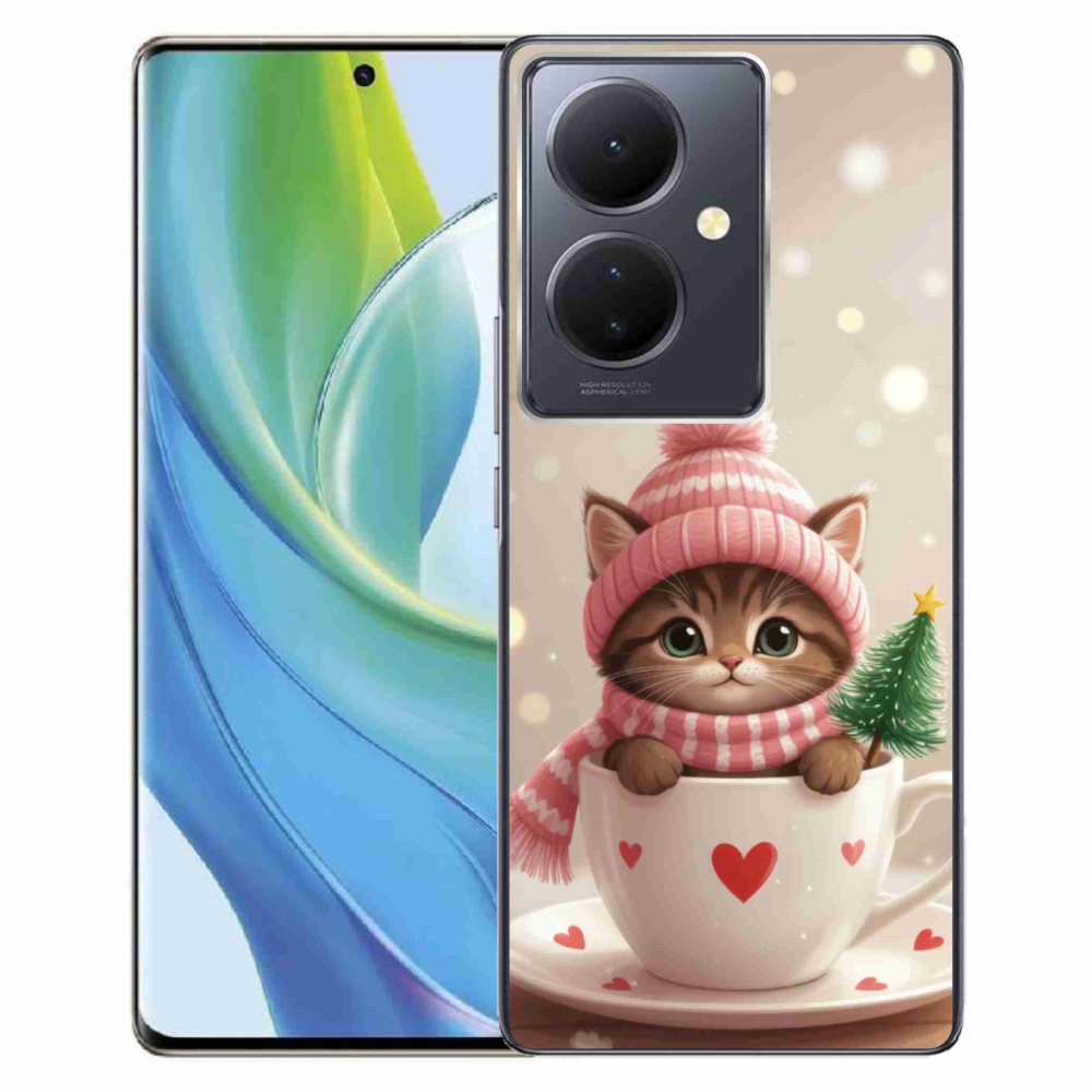 Gélový kryt mmCase na Vivo V29 Lite 5G - vianočné mačiatko v hrnčeku