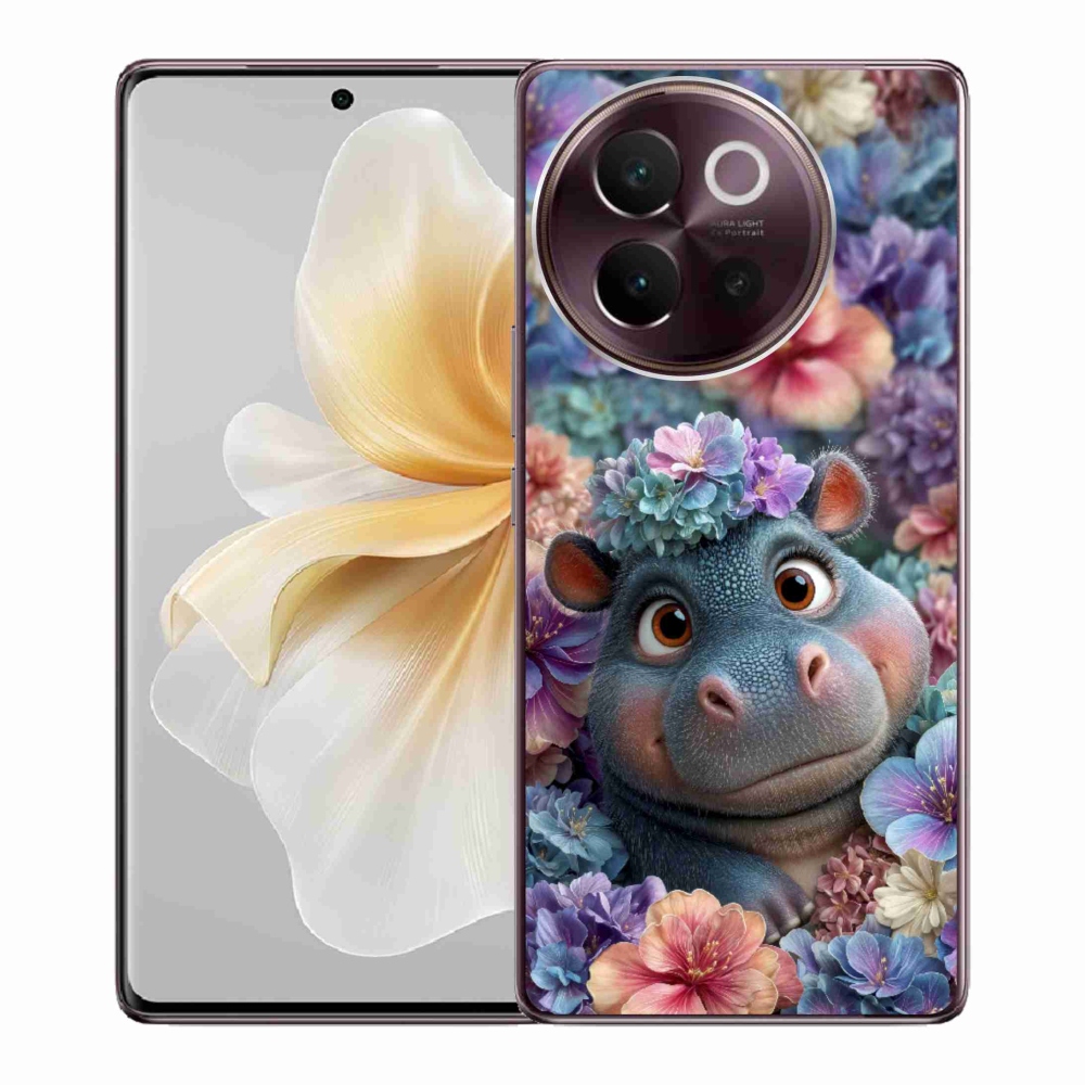 Gélový kryt mmCase na Vivo V40 Lite 5G - hrošík v kvetoch
