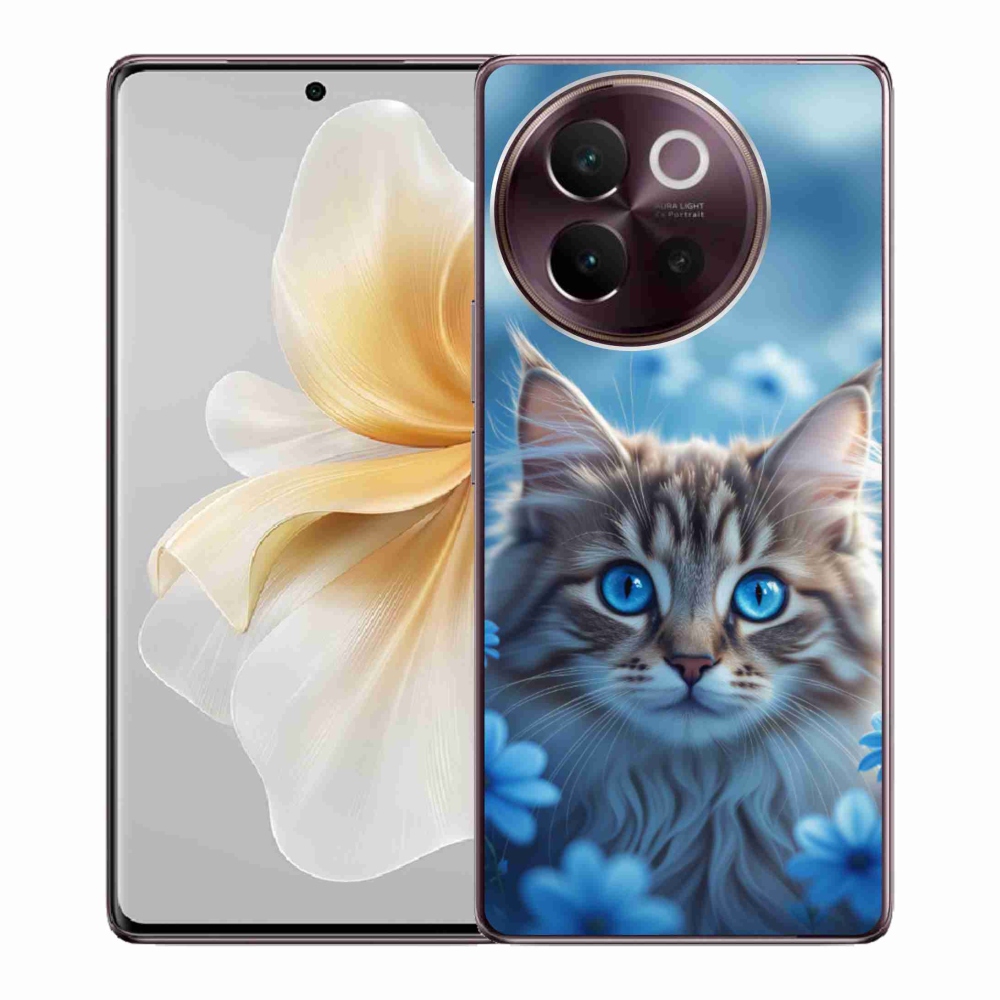 Gélový kryt mmCase na Vivo V40 Lite 5G - mačiatko v modrých kvetoch