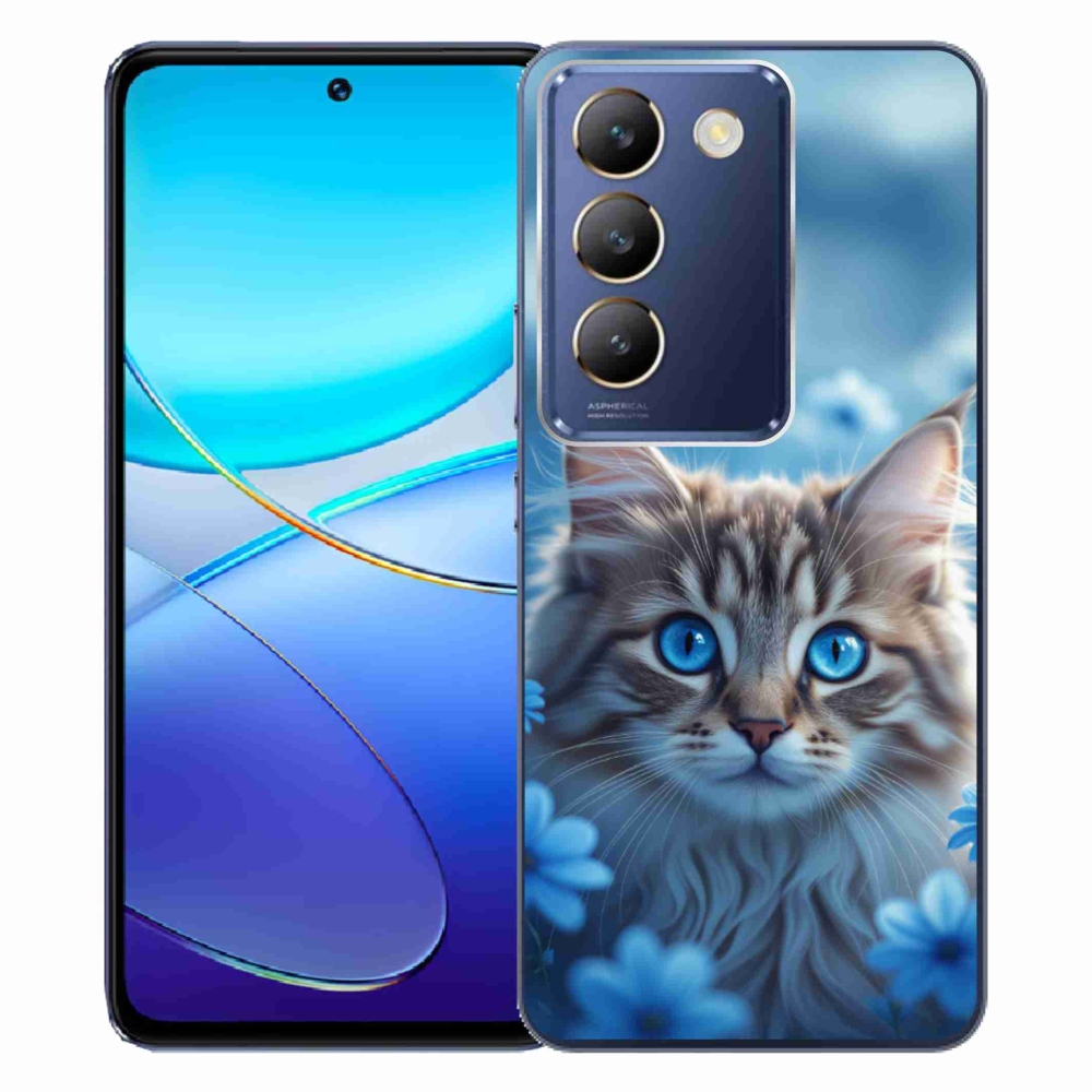 Gélový kryt mmCase na Vivo V40 SE/5G - mačiatko v modrých kvetoch