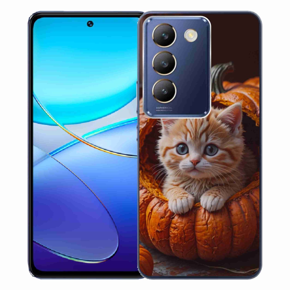 Gélový kryt mmCase na Vivo V40 SE/5G - mačiatko a tekvica 2