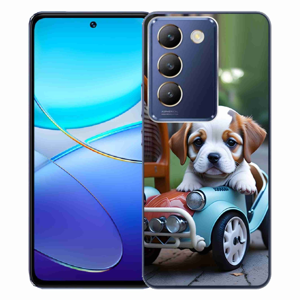 Gélový kryt mmCase na Vivo V40 SE/5G - šteňa v retro aute