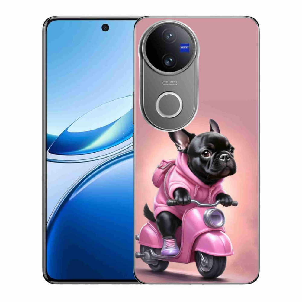 Gélový kryt mmCase na Vivo V50 5G - francúzsky buldoček na skútri