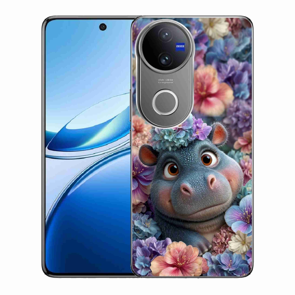 Gélový kryt mmCase na Vivo V50 5G - hrošík v kvetoch