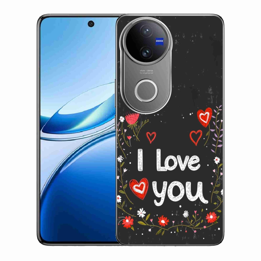 Gélový kryt mmCase na Vivo V50 5G - I love you čierne pozadie