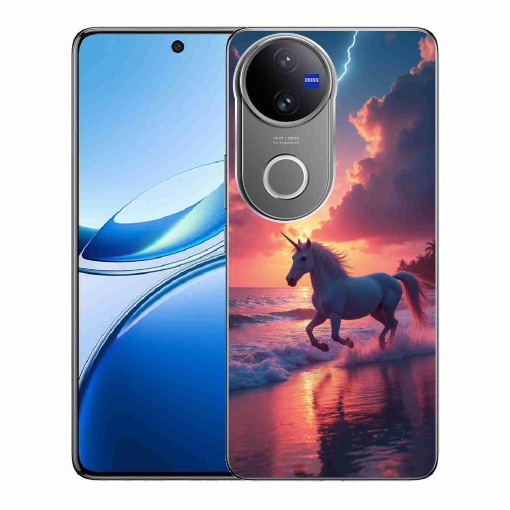 Gélový kryt mmCase na Vivo V50 5G - jednorožec na pláži